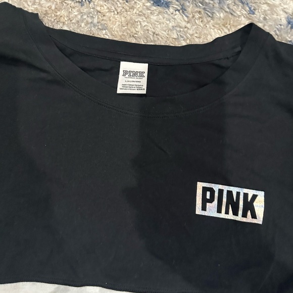 PINK Victoria's Secret Pink Bling Long Sleeve Black and White Tee - Picture 3 of 8